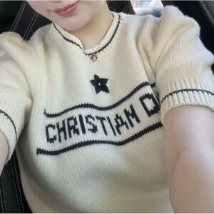 Dior Ivory Knit Sweater with Navy Trim